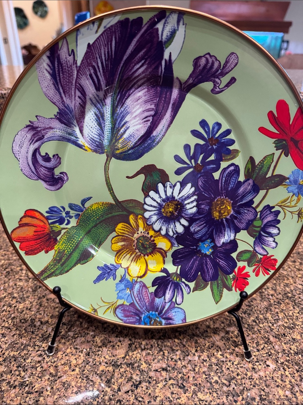 MacKenzie-Childs Retired Green Flower Market Dinner Plate 10"
